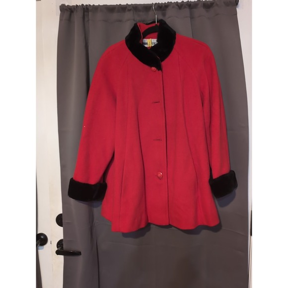 Leslie Fay Women's Medium Red Blazer, Faux Fur Collar & Cuffs, Size 8, Outerwear - Picture 1 of 7